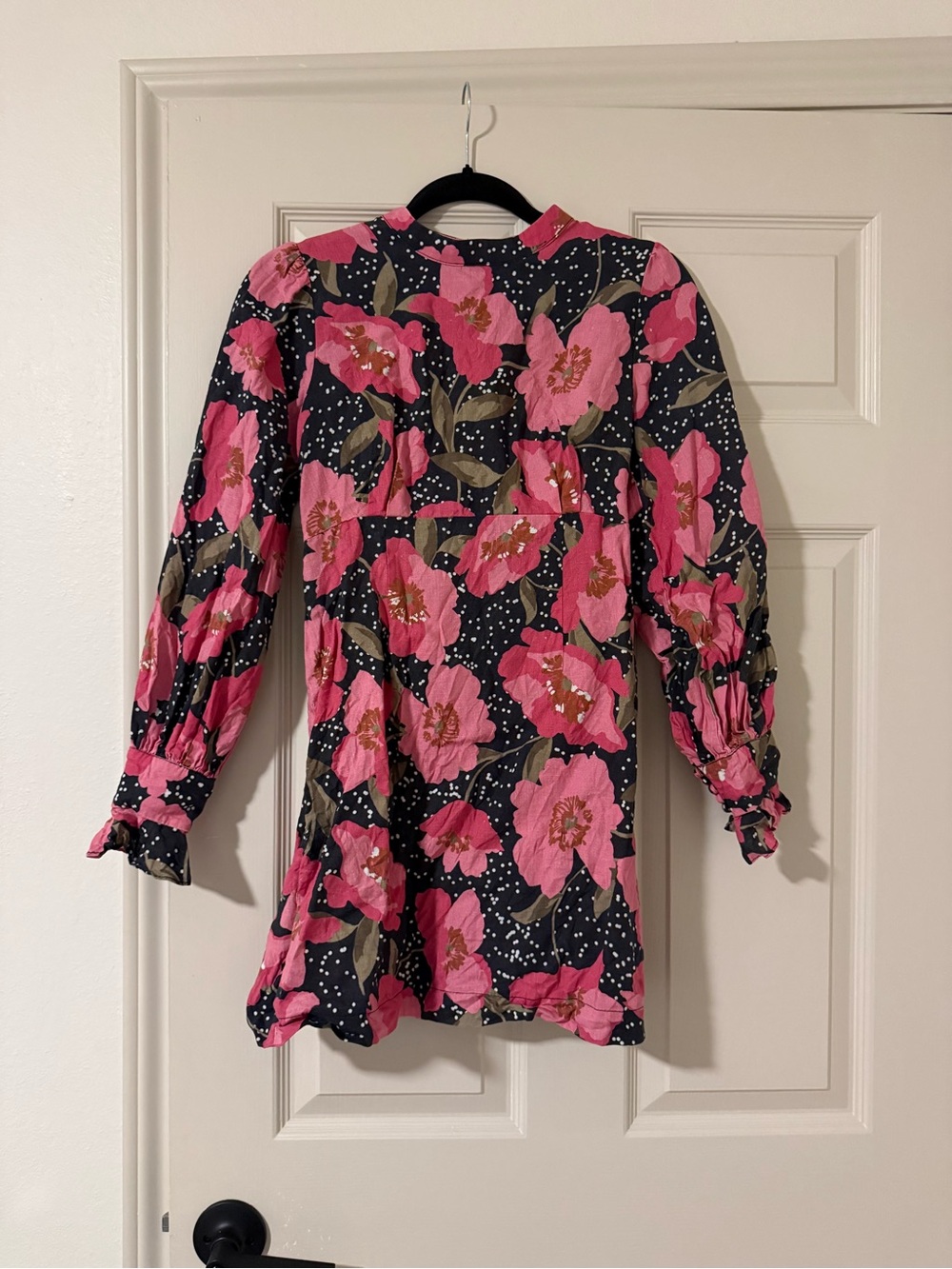 Black Floral Pink Long Sleeve Mini Dress